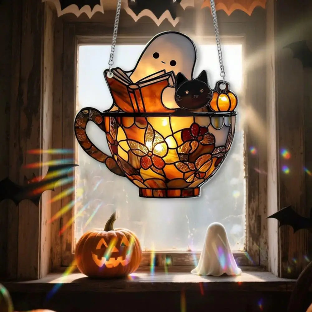Halloween Ghost Book Suncatcher Decor