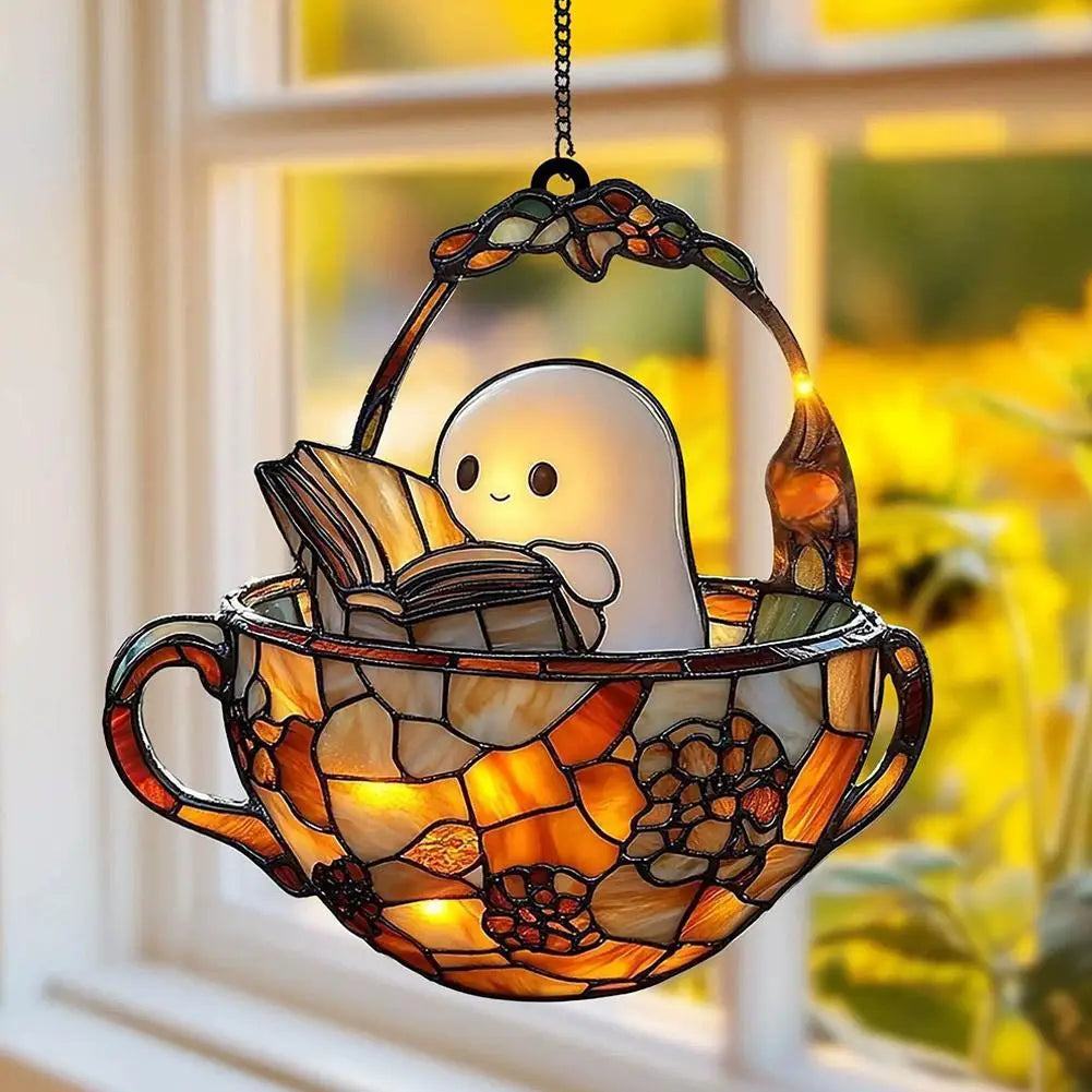 Halloween Ghost Book Suncatcher Decor